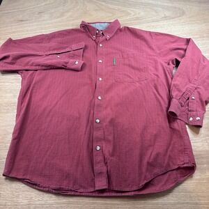 Columbia Men's XL Burgundy Red Grid Button Front Long Sleeve Shirt Cotton